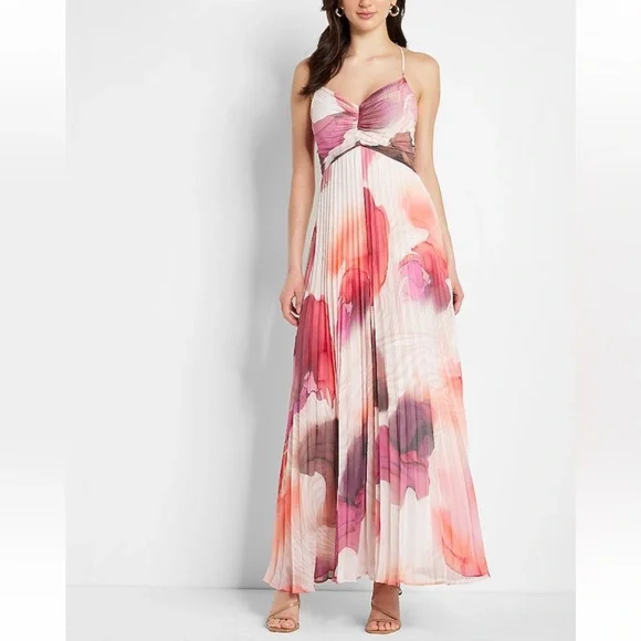 strapless open back dress Flowy Sleeveless Pleated Maxi Dress Pink / L main image 1